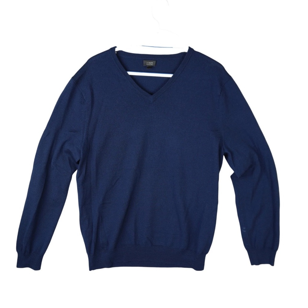 Vintage J Crew V-Neck Sweater 100% Merino Wool Men's Large Navy Blue Sty#93735